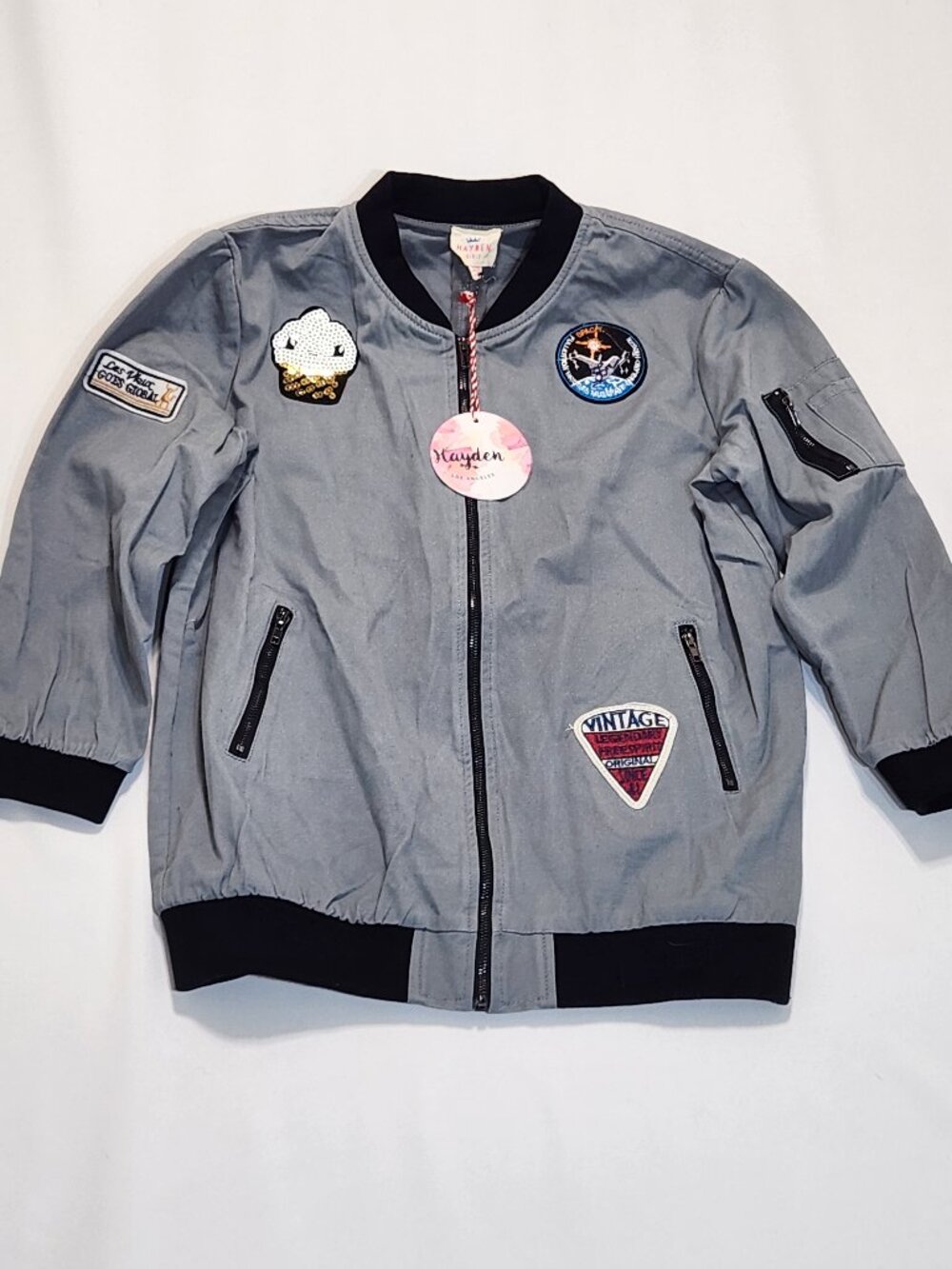 Hayden Girls Gray Patch Utility Bomber Jacket Tunic Coat NWT 13/14 FLAWED